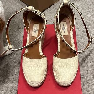 Valentino Garavani Cream Studded Ankle-Strap Espadrilles